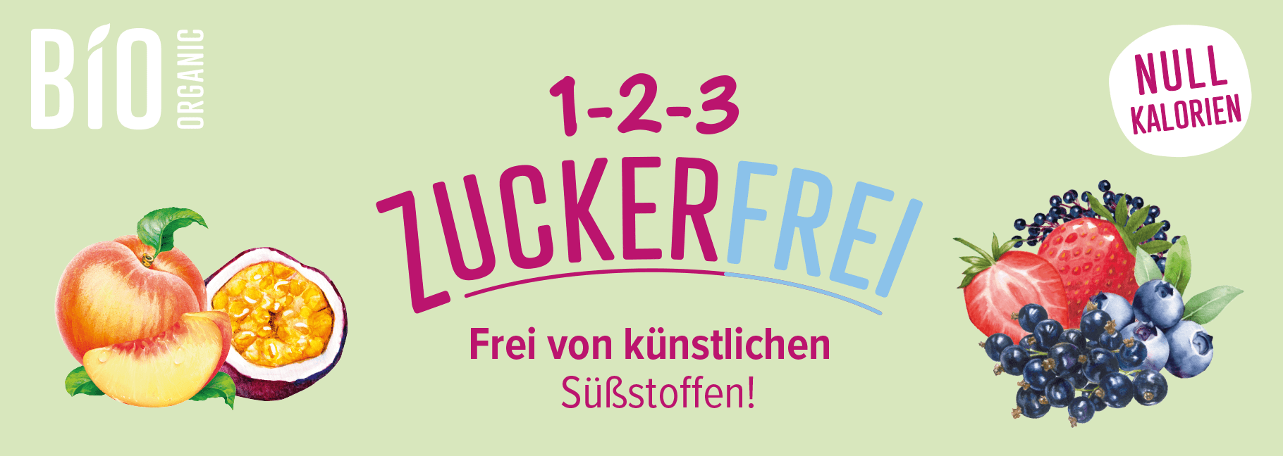 Zuckerfreie Getränke von Höllinger – mit Bio-Pfirsich, Maracuja, Erdbeere & Johannisbeere, ohne künstliche Süßstoffe, jetzt online kaufen!